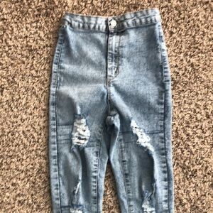 PrettyLittleThing Jeans Skinny Denim Disco Distressed Ripped SZ 0